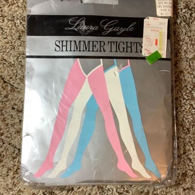 Vintage Laura Gayle SHIMMER TIGHTS Full Foot Tights Size A Silver Streak NEW